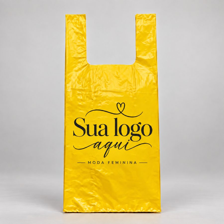Sacola alça camiseta amarela com logo
