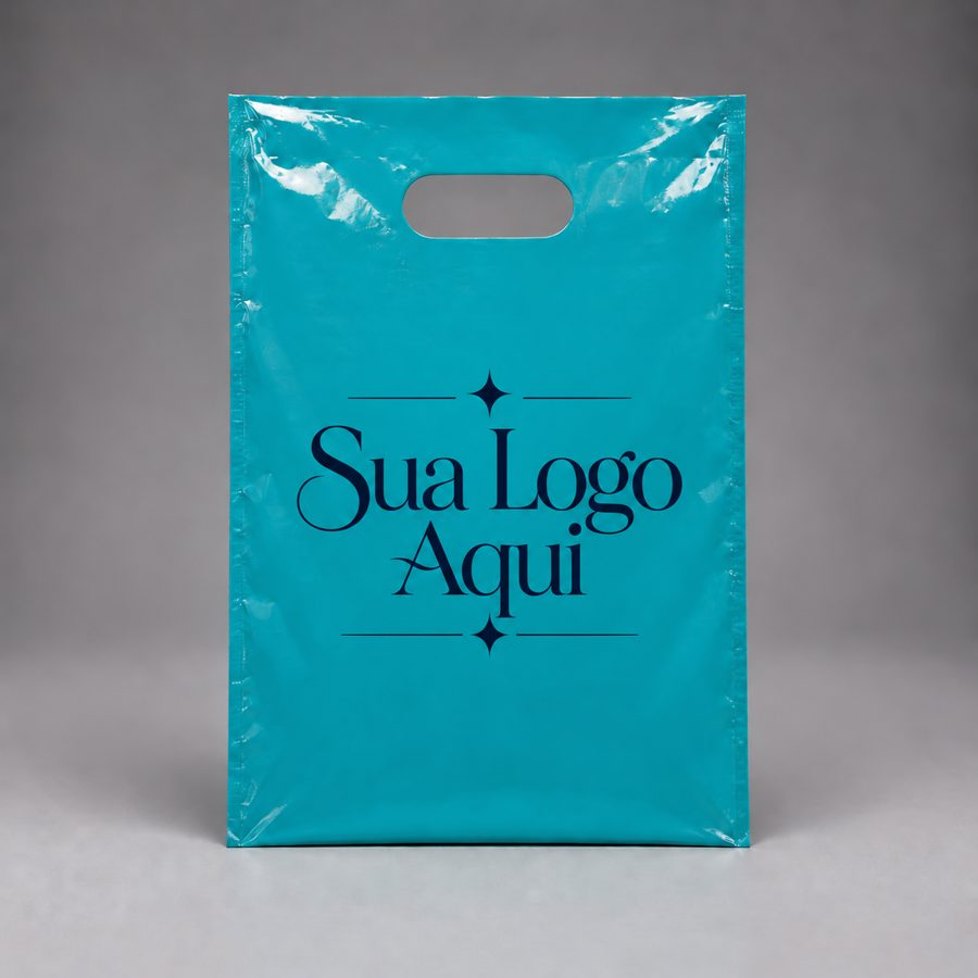 Sacola boca vazada verde água com logo