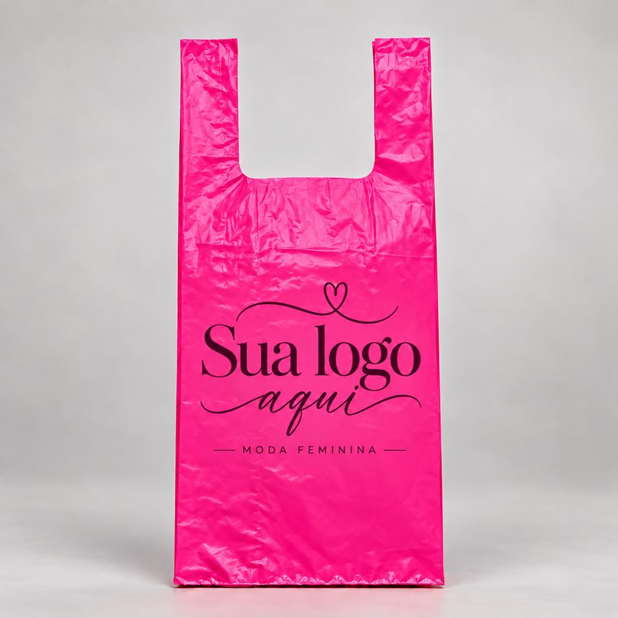 Sacola alça camiseta rosa com logo